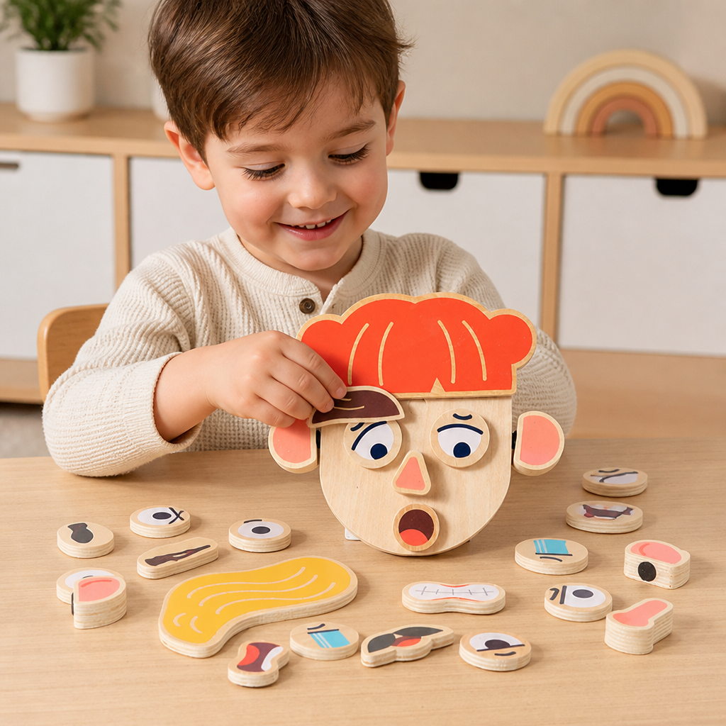 Holz-Lernspielzeug für Gesichtsausdrücke & Emotionen für Kinder