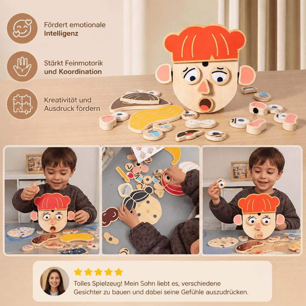 Holz-Lernspielzeug für Gesichtsausdrücke & Emotionen für Kinder