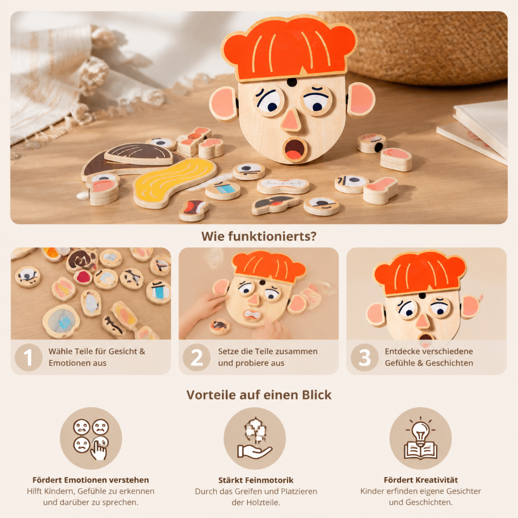 Holz-Lernspielzeug für Gesichtsausdrücke & Emotionen für Kinder