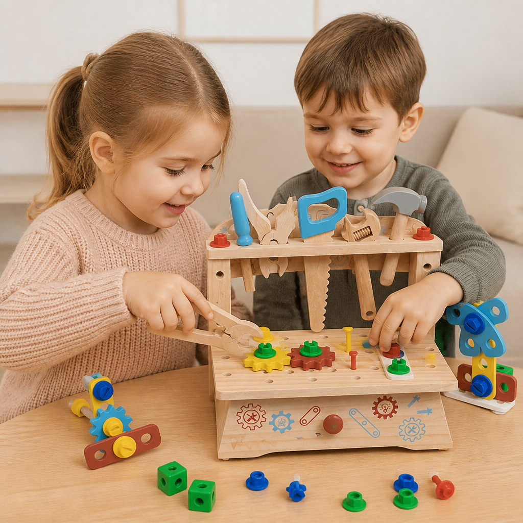 Kinder-Werkbank & Werkzeugset aus Holz – DIY-Bauspielzeug zur Förderung der Feinmotorik
