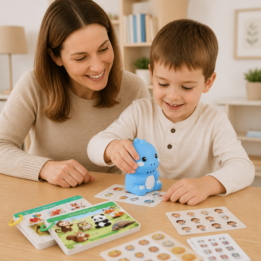 Interaktive Dinosaurier-Sprechkarten & Sticker – Montessori-Lernset für Phonetik & Sichtwörter