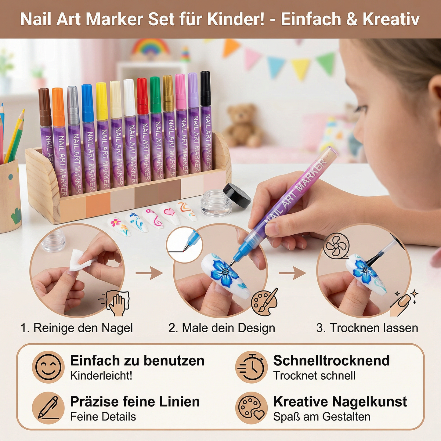 Nail Art Marker Set mit Präzisionsspitze – Acrylmalstifte für feine Nageldesigns