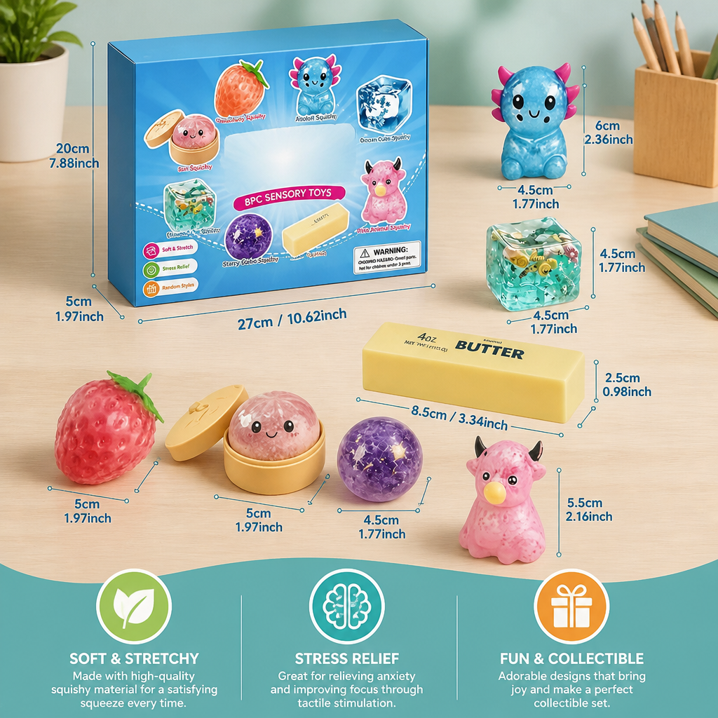 Premium-Set mit weichen Fidget-Spielzeugen – 8 sensorische Spielzeuge