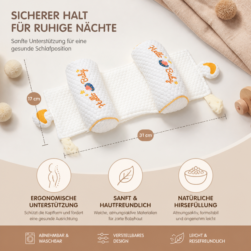Verstellbares Babykopfkissen mit Hirsefüllung