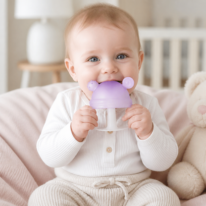 Baby-Beißring in Pilzform aus Silikon für kleine Hände