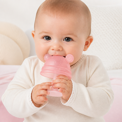Baby-Beißring in Pilzform aus Silikon für kleine Hände