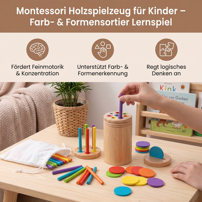 Montessori Holzspielzeug für Kinder – Farb- & Formensortier Lernspiel