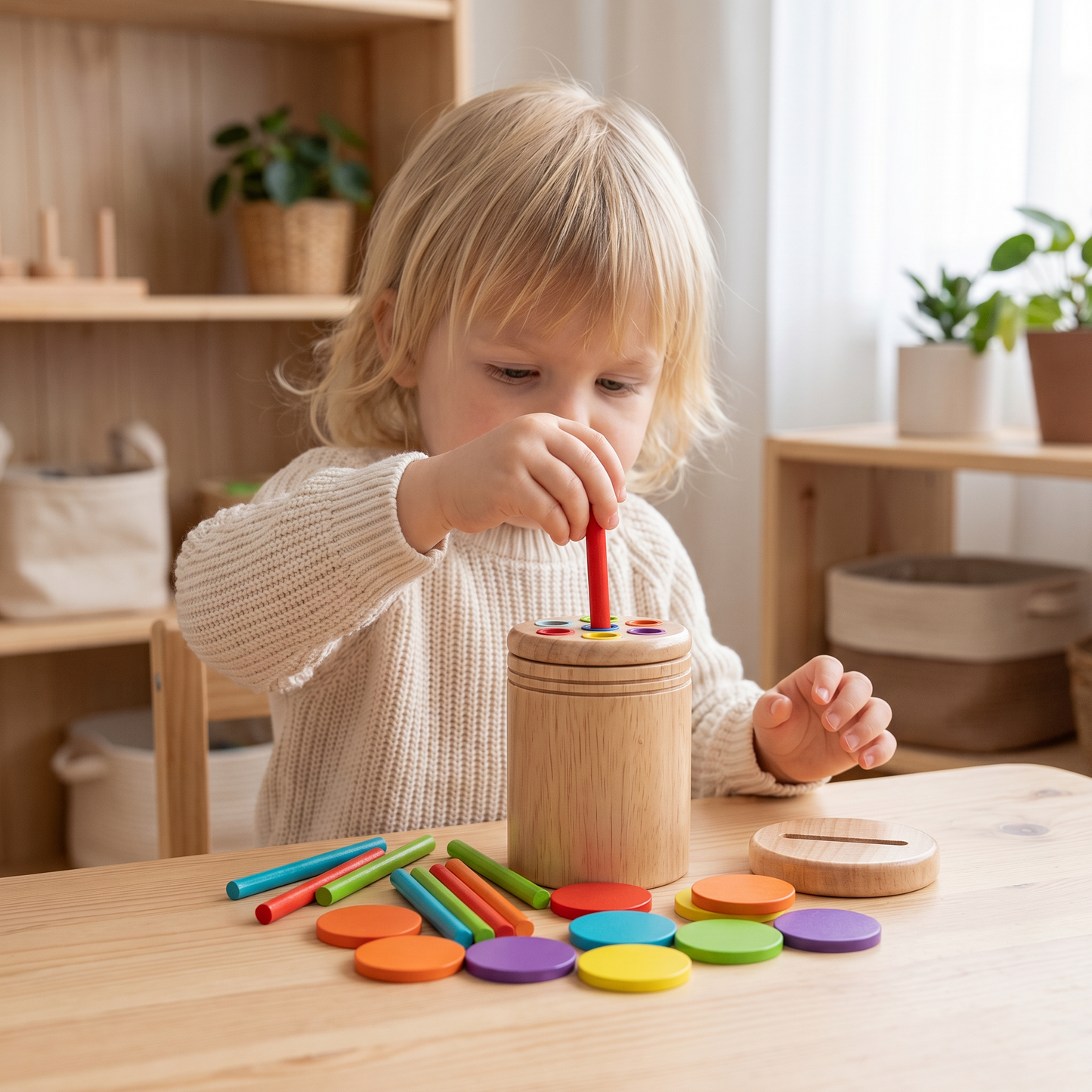 Montessori Holzspielzeug für Kinder – Farb- & Formensortier Lernspiel
