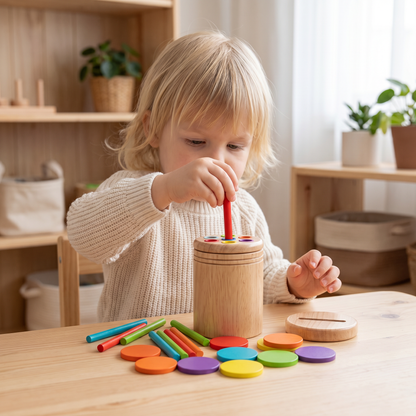 Montessori Holzspielzeug für Kinder – Farb- & Formensortier Lernspiel
