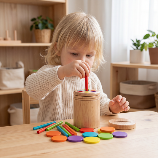 Montessori Holzspielzeug für Kinder – Farb- & Formensortier Lernspiel