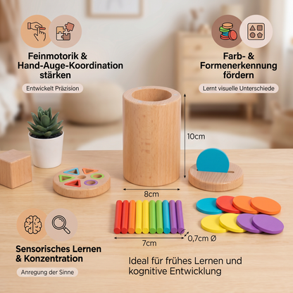 Montessori Holzspielzeug für Kinder – Farb- & Formensortier Lernspiel