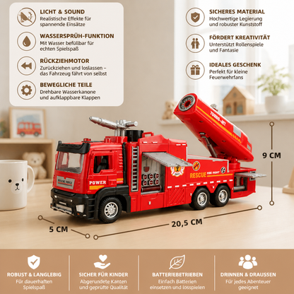 Feuerwehrauto mit Rückziehmotor, Wassersprühfunktion, Licht & Sound