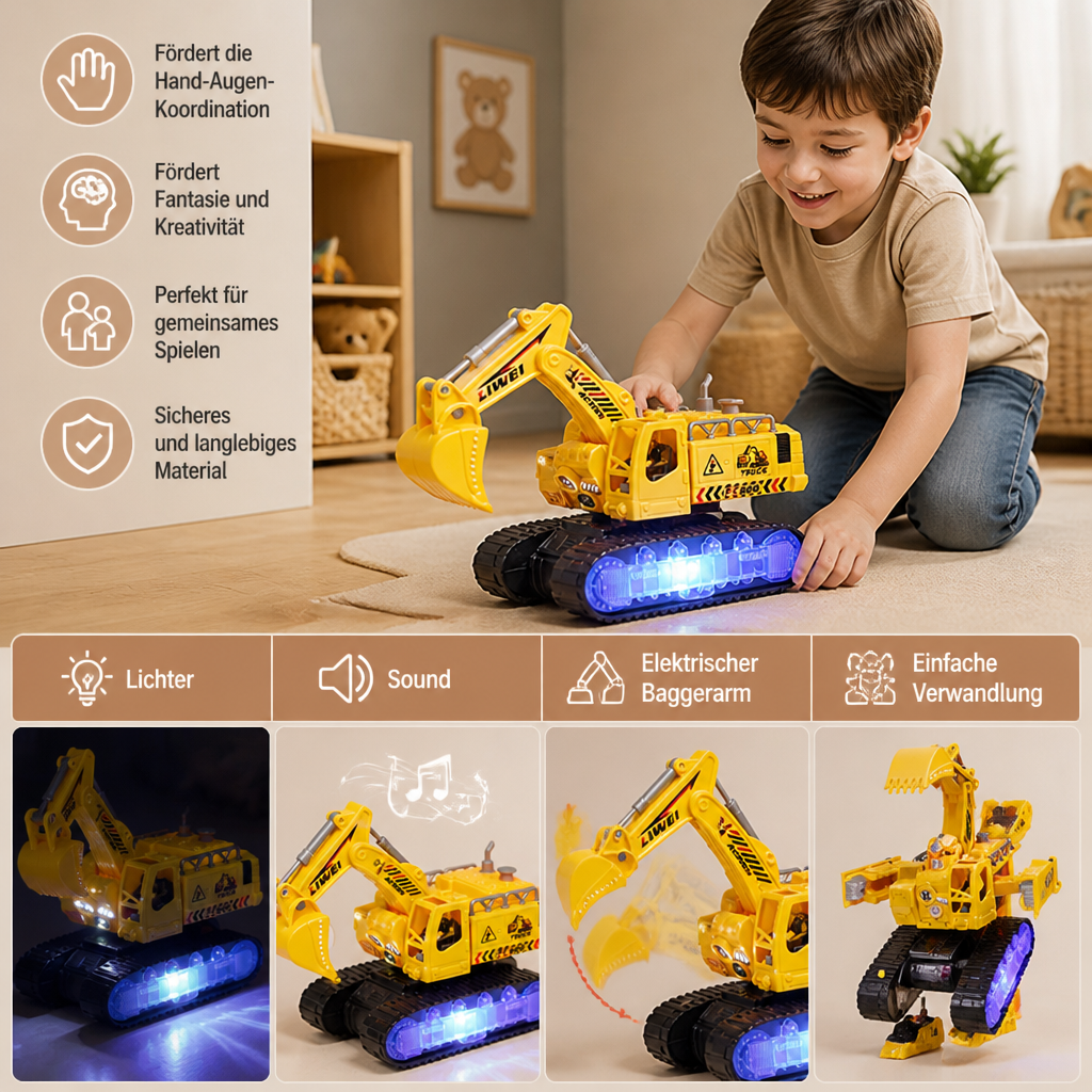 Elektrischer Verwandlungs-Roboter-Bagger mit Licht & Sound