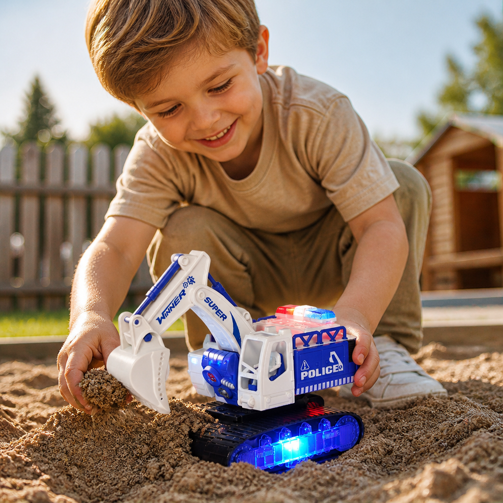 Transformierender Polizei-Roboter-Bagger mit Licht & Sound