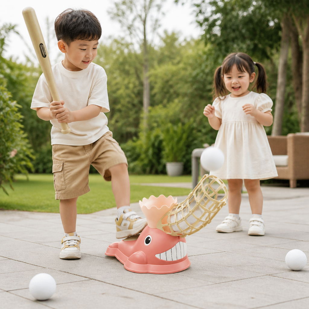 Tret-Baseball-Wurfmaschine mit Schläger & Bällen für Kinder