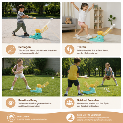 Tret-Baseball-Wurfmaschine mit Schläger & Bällen für Kinder