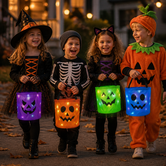 LED-Halloween-Süßigkeiteneimer für Trick-or-Treat – Wiederverwendbare leuchtende Tragetasche