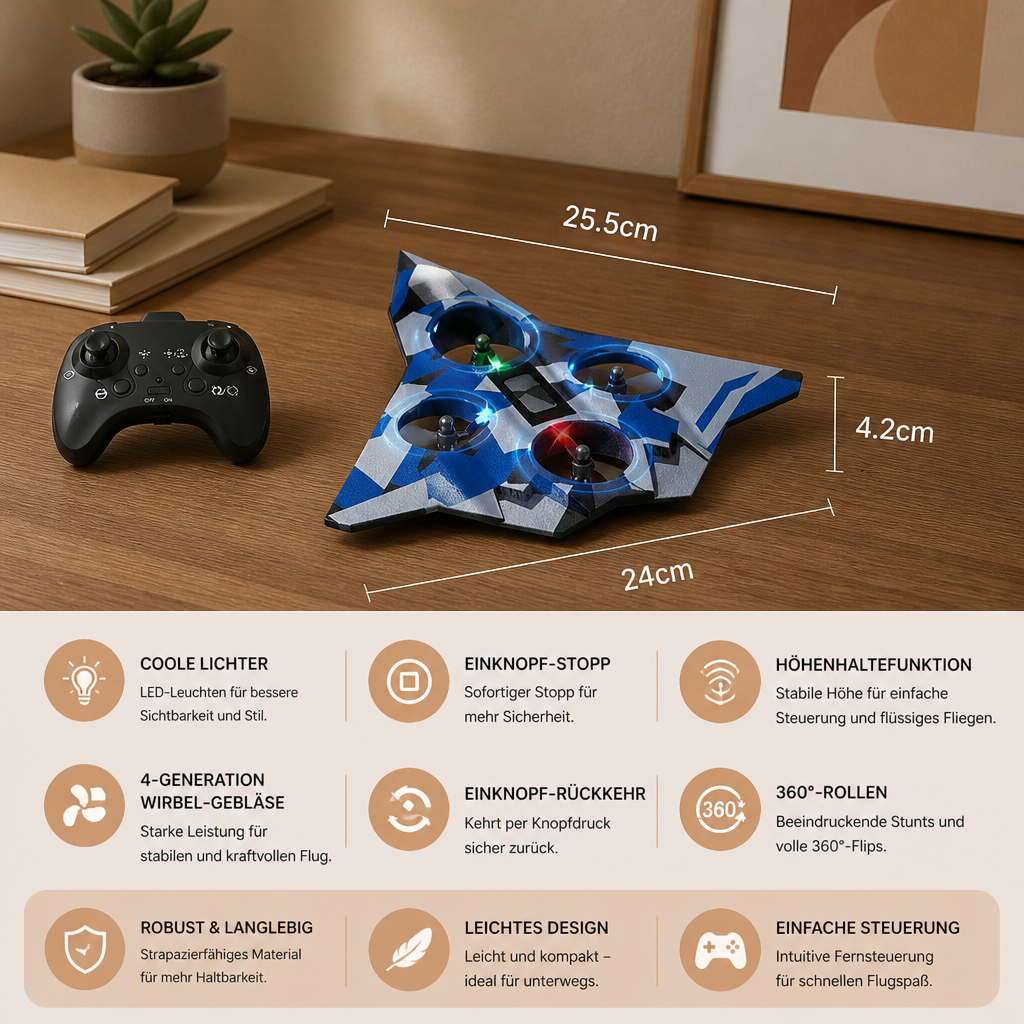 Robustes RC-Kampfflugzeug aus Schaumstoff mit Höhenhaltefunktion & 360°-Stuntrollen