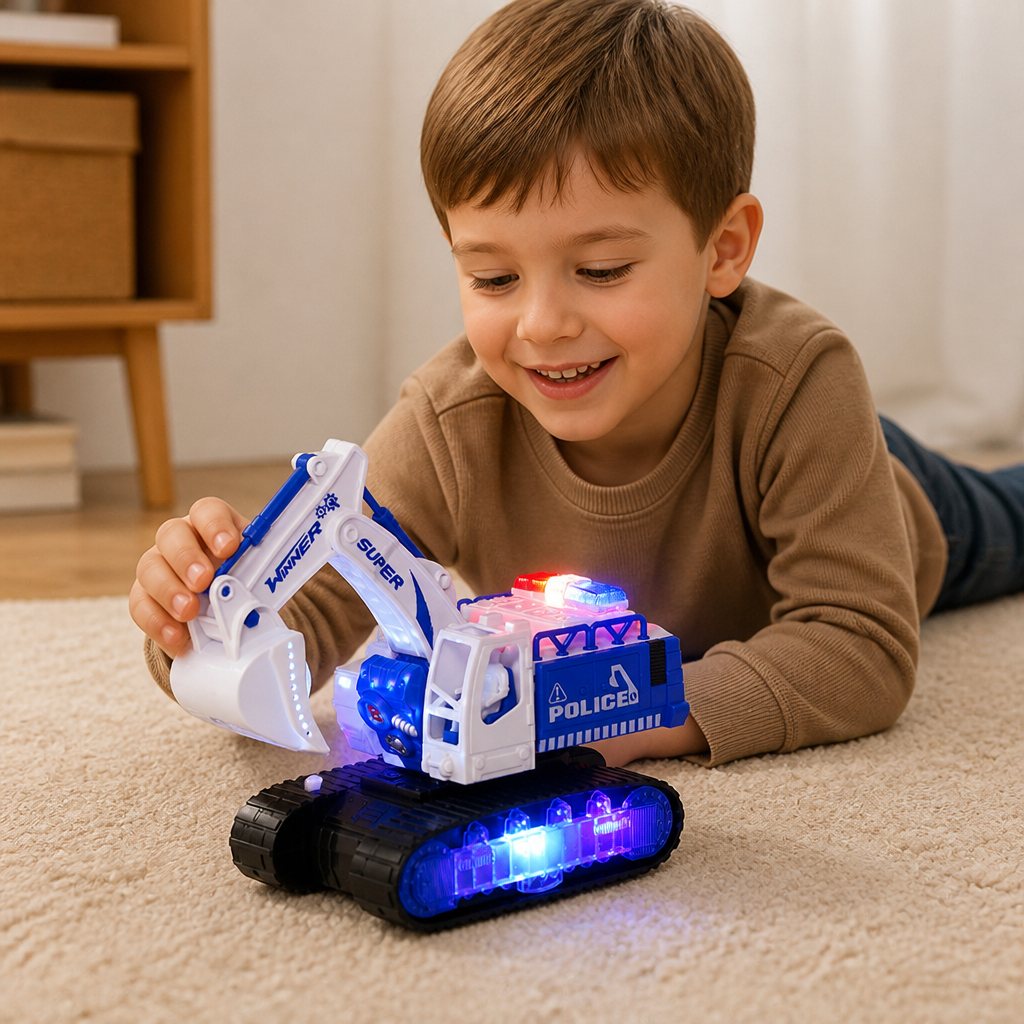 Transformierender Polizei-Roboter-Bagger mit Licht & Sound