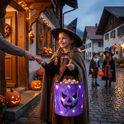 LED-Halloween-Süßigkeiteneimer für Trick-or-Treat – Wiederverwendbare leuchtende Tragetasche