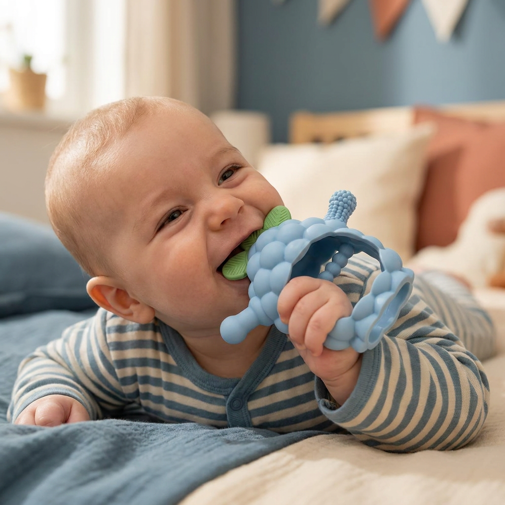 Griffiger Silikon-Beißring für Babys mit verschiedenen Texturen (ab 3 Monaten)