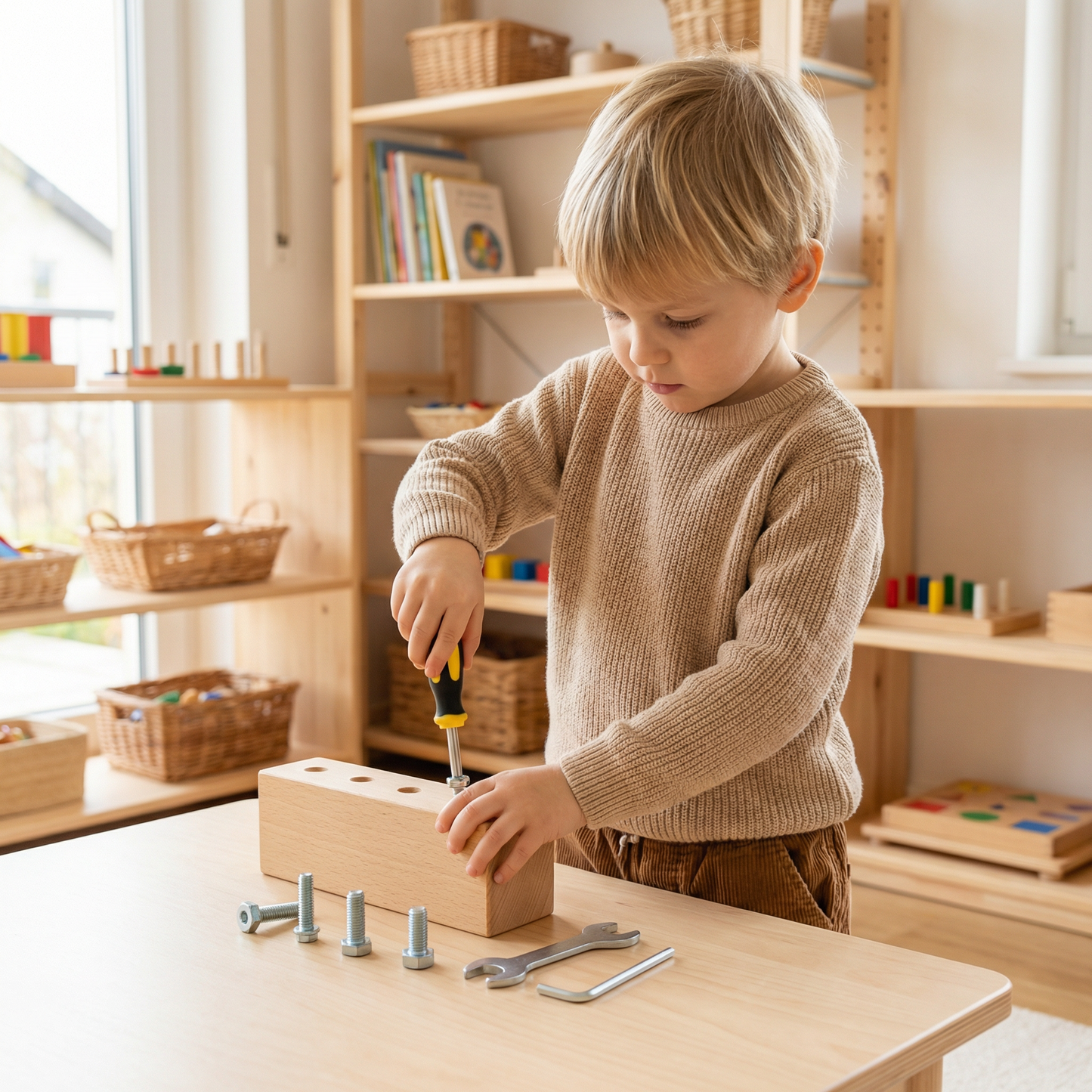 Montessori Holz-Schraubspiel – Feinmotorik & Konzentrationstraining für Kinder