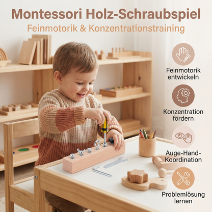 Montessori Holz-Schraubspiel – Feinmotorik & Konzentrationstraining für Kinder