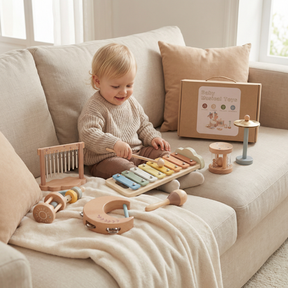 Baby Holz-Klangspiel Set – 6-teiliges sensorisches Musik- & Klangspielzeug