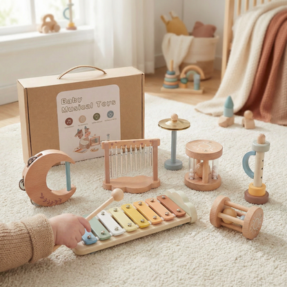 Baby Holz-Klangspiel Set – 6-teiliges sensorisches Musik- & Klangspielzeug