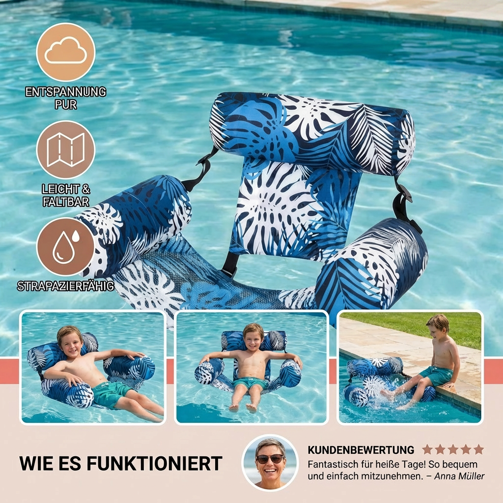 Aufblasbare Pool-Hängematte mit Rückenlehne – Faltbare Wasserliege