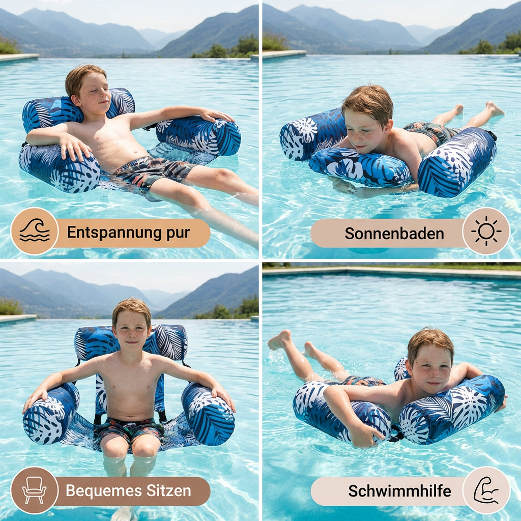Aufblasbare Pool-Hängematte mit Rückenlehne – Faltbare Wasserliege