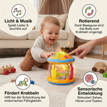 Ozean Babyspielzeug mit Licht & Musik – Drehendes Sensorikspielzeug für Bauchlage & Krabbeln