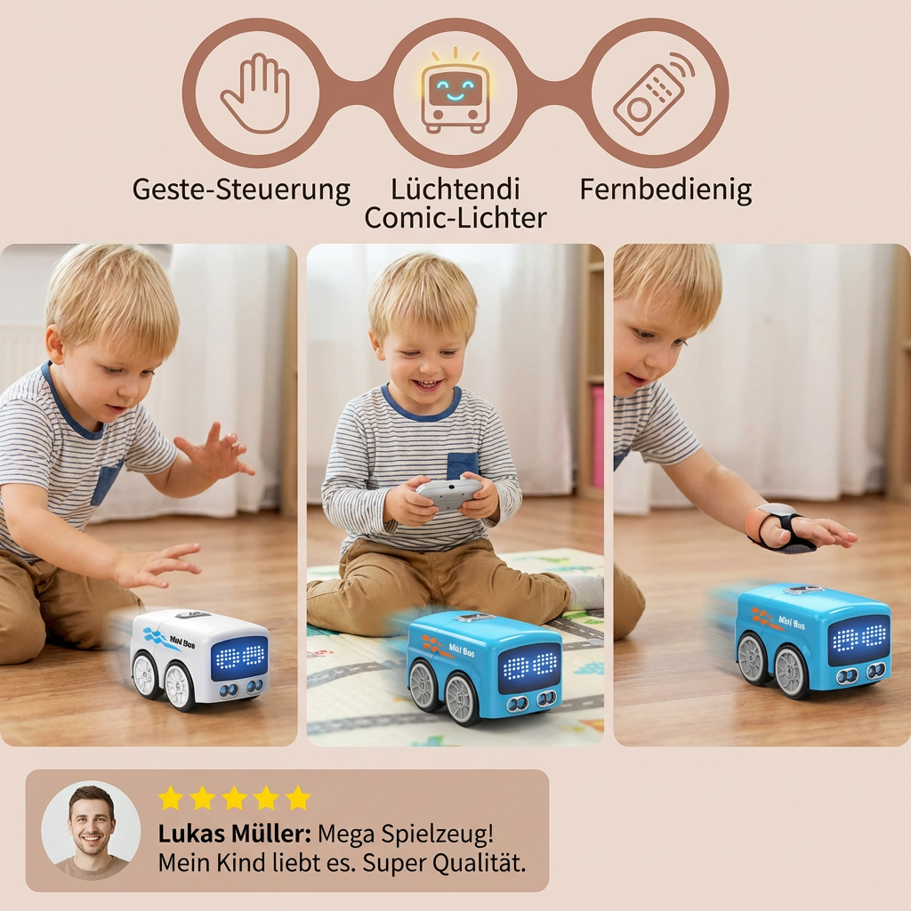 Smart RC Mini Bus Spielzeug – Gestensteuerung & LED-Licht Auto für Kinder