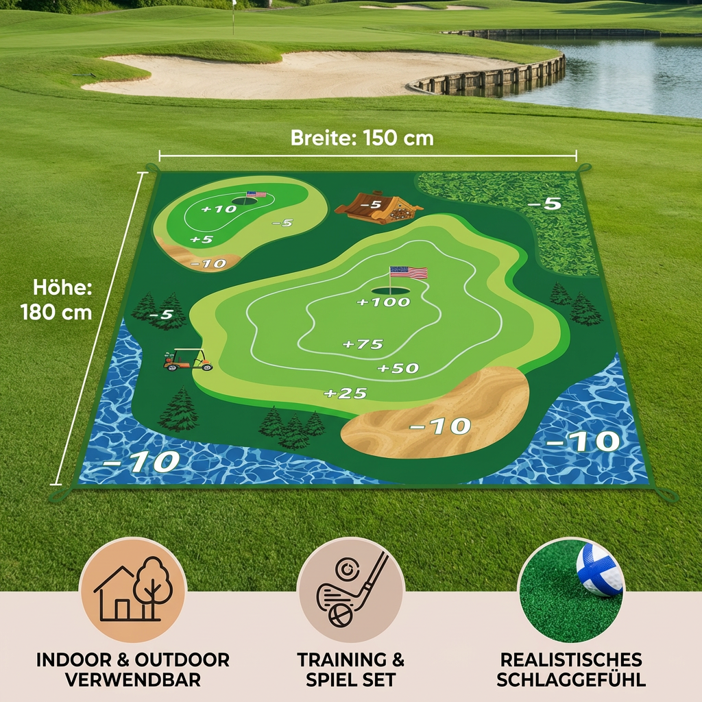 Klebendes 2in1 Golf Trainings- & Spielset – Indoor & Outdoor Abschlagmatte mit Zielwand & Schläger