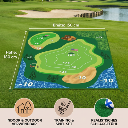 Klebendes 2in1 Golf Trainings- & Spielset – Indoor & Outdoor Abschlagmatte mit Zielwand & Schläger