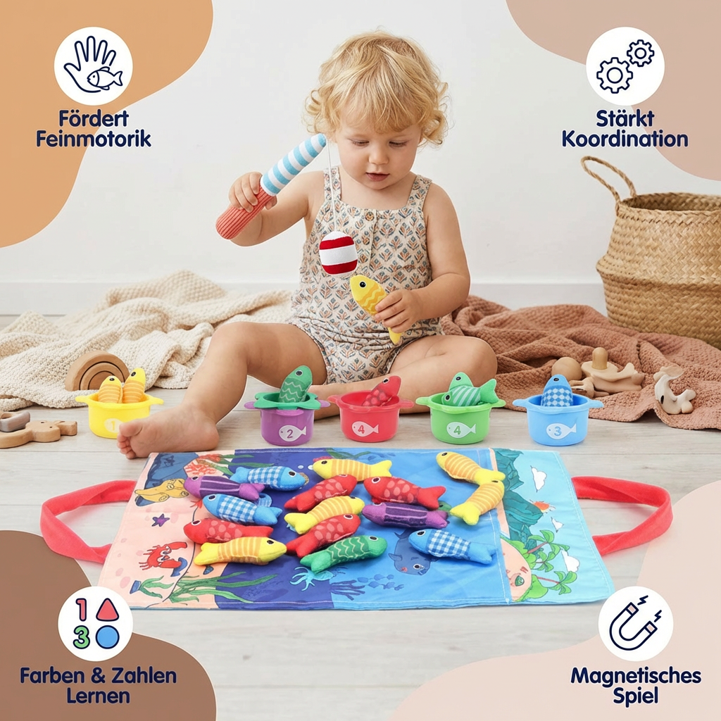 Montessori Plüsch Fischteich Kinderspielzeug