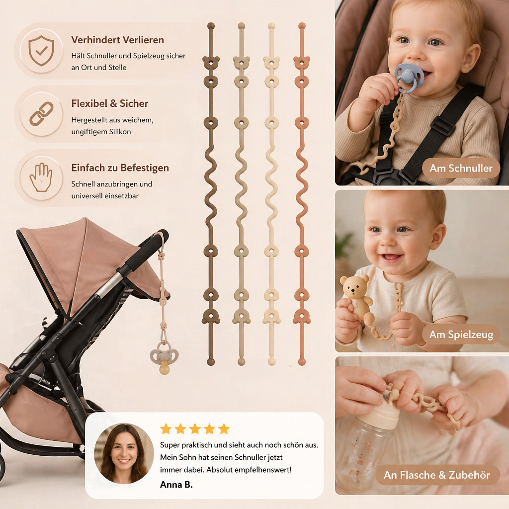 Silikon Baby-Kette mit Anti-Verlust-Schutz – für Schnuller & Spielzeug (5 Stück)