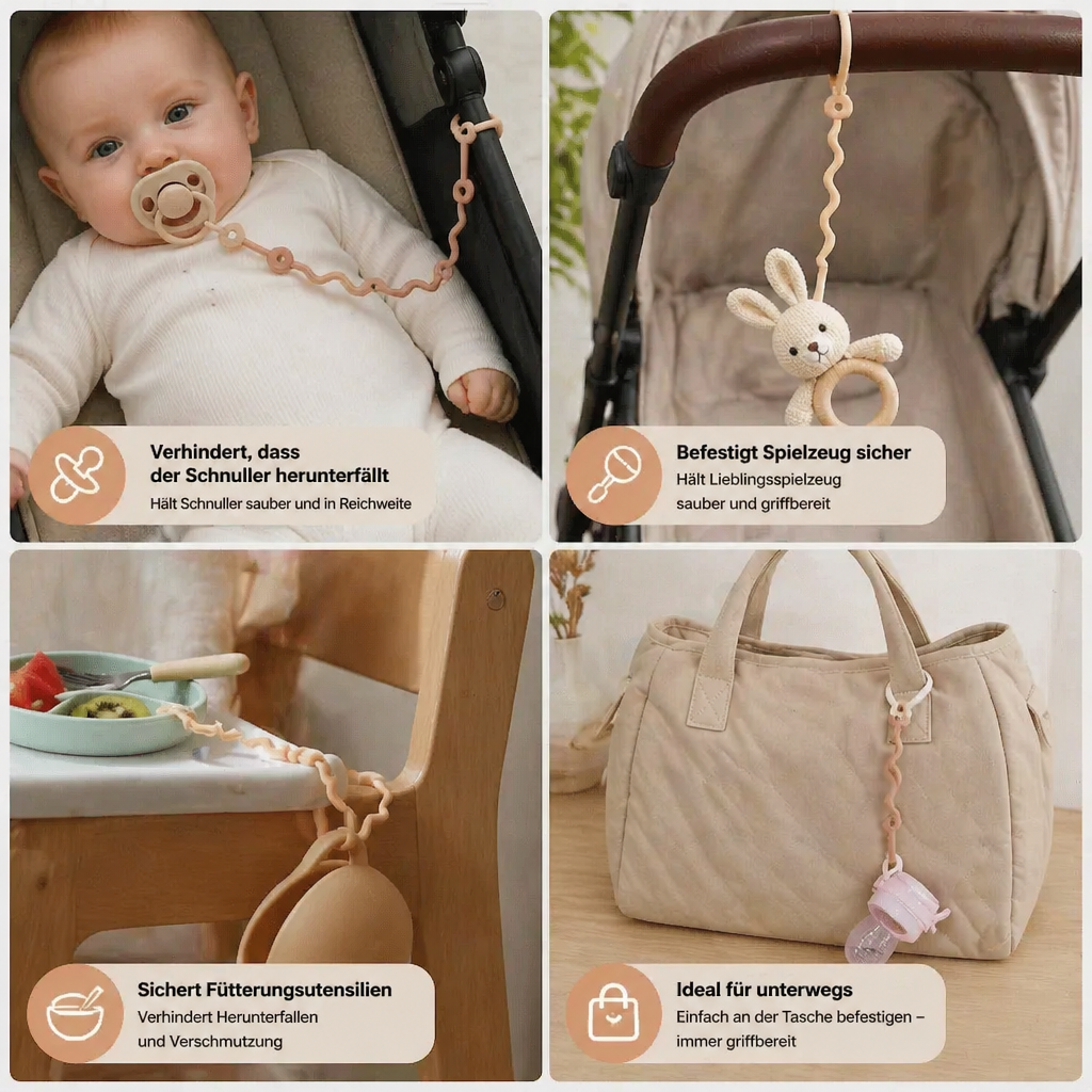 Silikon Baby-Kette mit Anti-Verlust-Schutz – für Schnuller & Spielzeug (5 Stück)