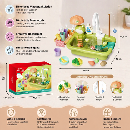Kinder-Spielküche mit Wasserfunktion – Spülbecken Spielset mit elektrischer Wasserzirkulation