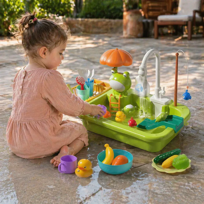 Kinder-Spielküche mit Wasserfunktion – Spülbecken Spielset mit elektrischer Wasserzirkulation