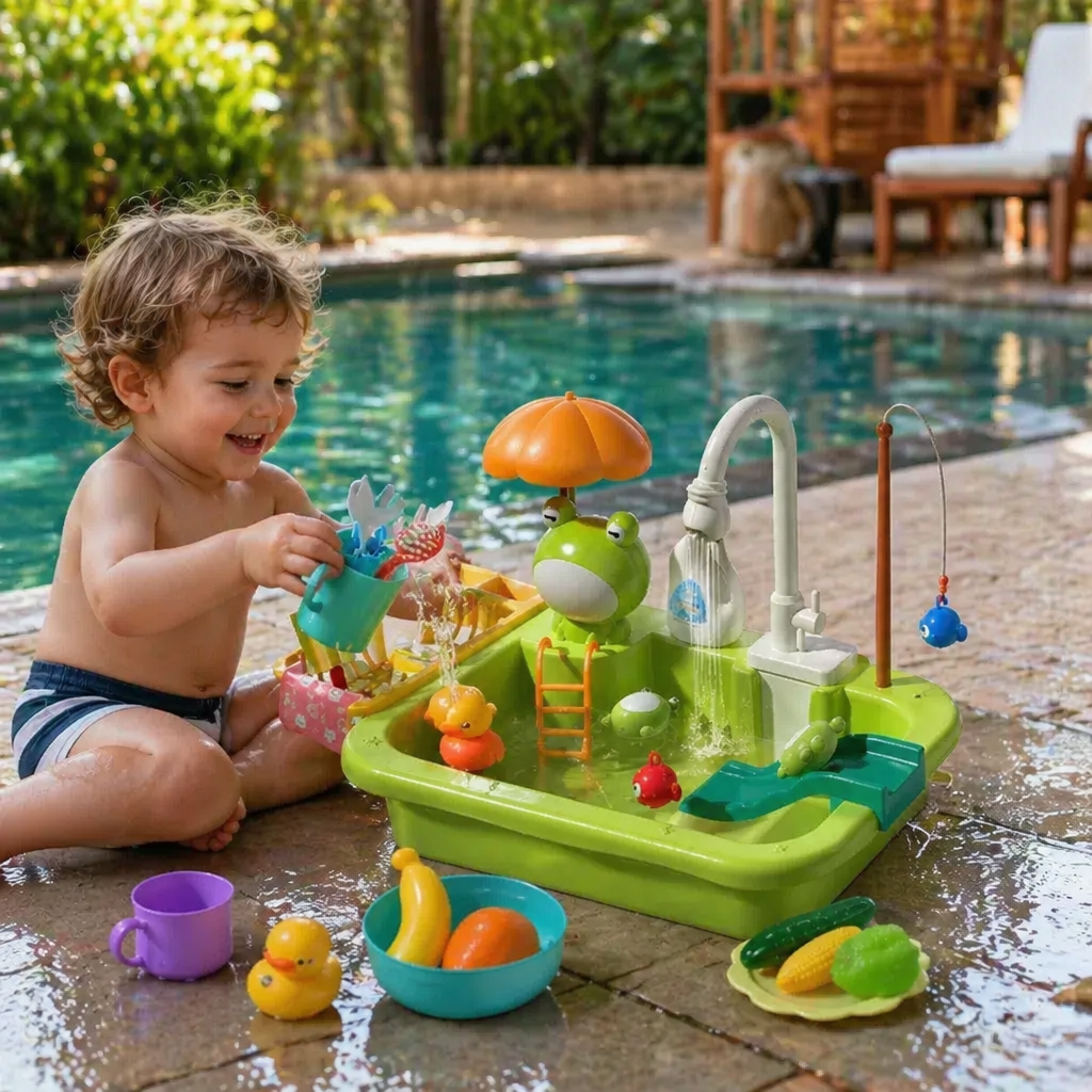 Kinder-Spielküche mit Wasserfunktion – Spülbecken Spielset mit elektrischer Wasserzirkulation