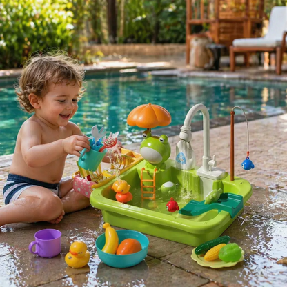 Kinder-Spielküche mit Wasserfunktion – Spülbecken Spielset mit elektrischer Wasserzirkulation