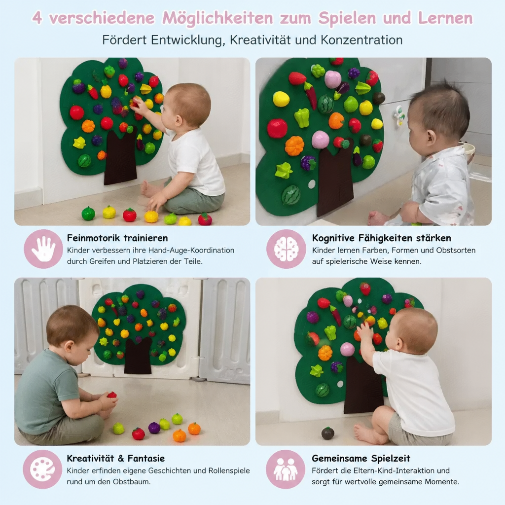Aktivitätsbrett „Obstbaum“ aus Filz – Montessori-Lernspielzeug