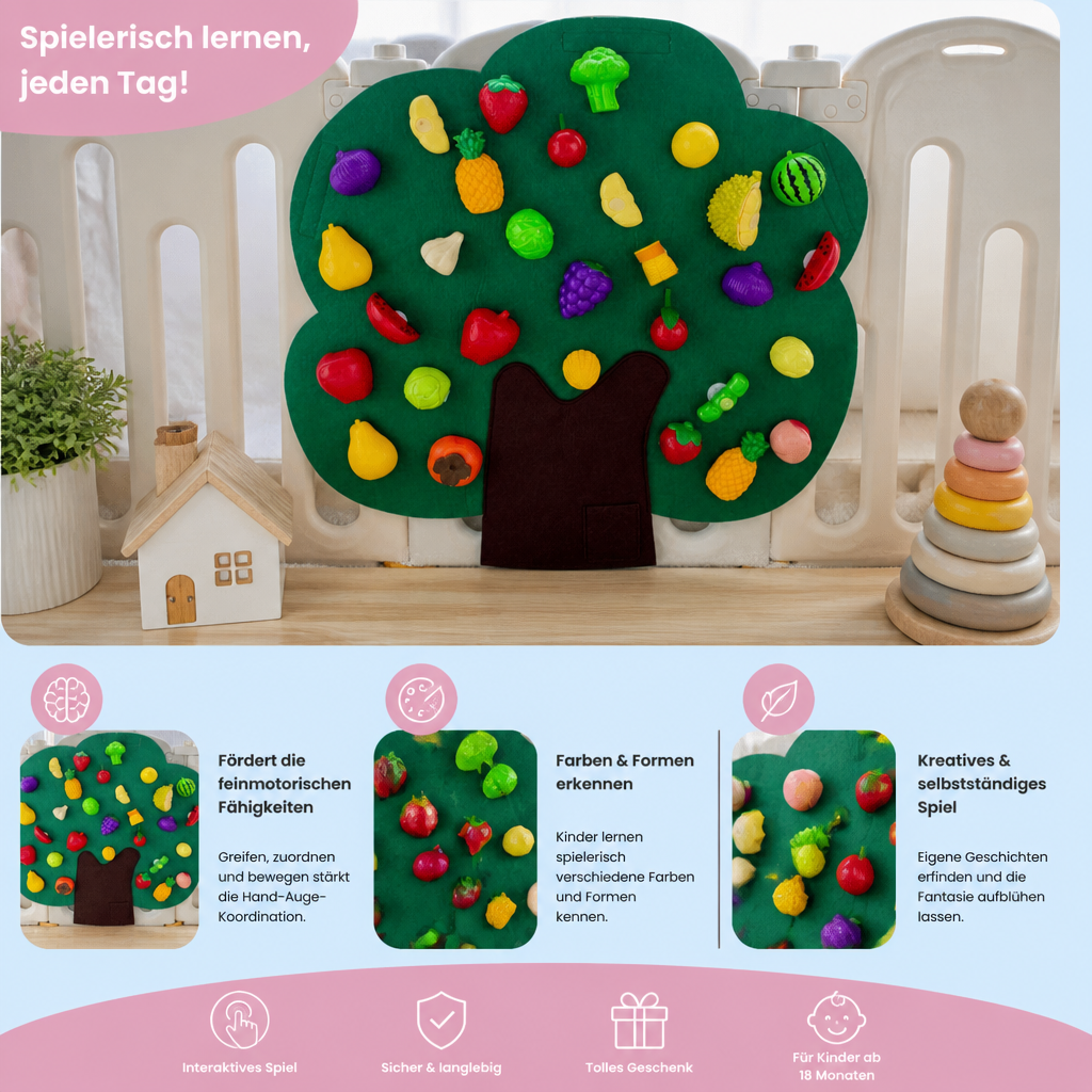 Aktivitätsbrett „Obstbaum“ aus Filz – Montessori-Lernspielzeug