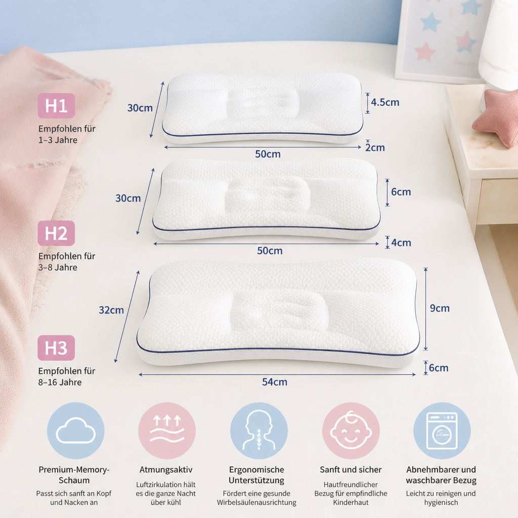 Ergonomisches Memory-Foam-Kinderkissen mit Nackenstütze