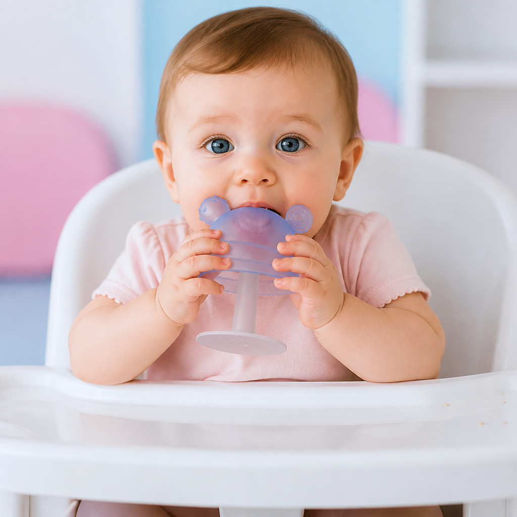 Baby-Beißring in Pilzform aus Silikon für kleine Hände