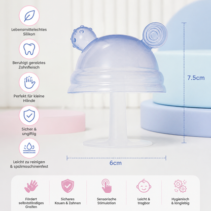 Baby-Beißring in Pilzform aus Silikon für kleine Hände