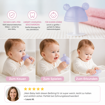 Baby-Beißring in Pilzform aus Silikon für kleine Hände