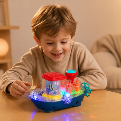 Leuchtendes Zahnradboot – Musikalisches elektrisches Spielzeugboot für Kinder