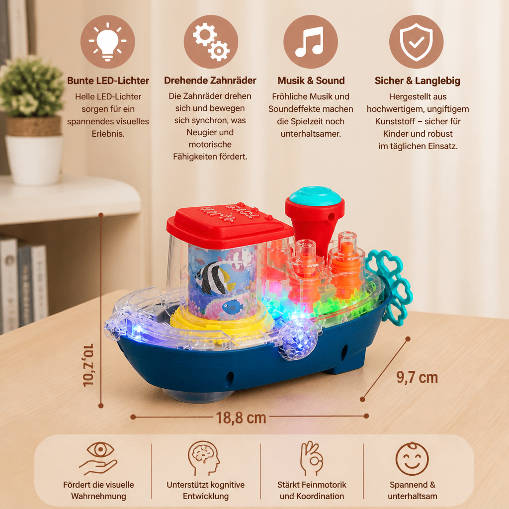 Leuchtendes Zahnradboot – Musikalisches elektrisches Spielzeugboot für Kinder